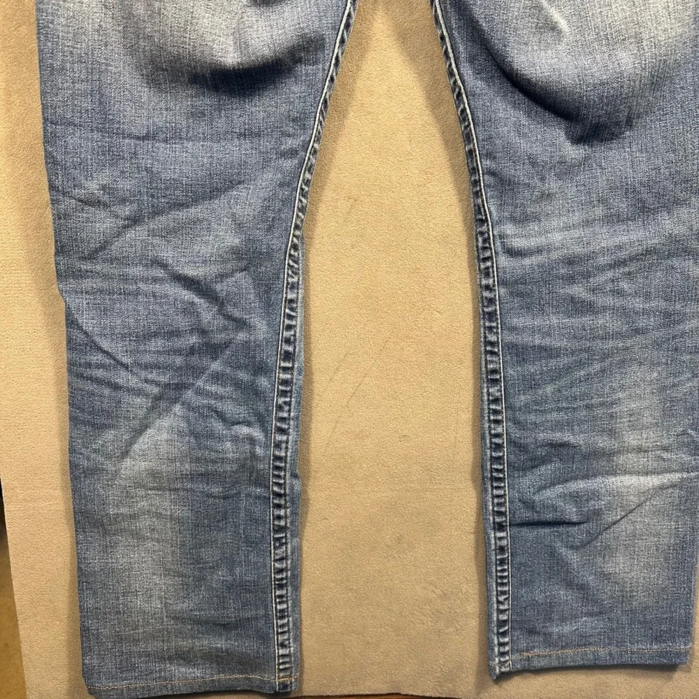 True Religion Jeans Mens 34 Blue Distressed Horseshoe Flap Pocket Excellent
